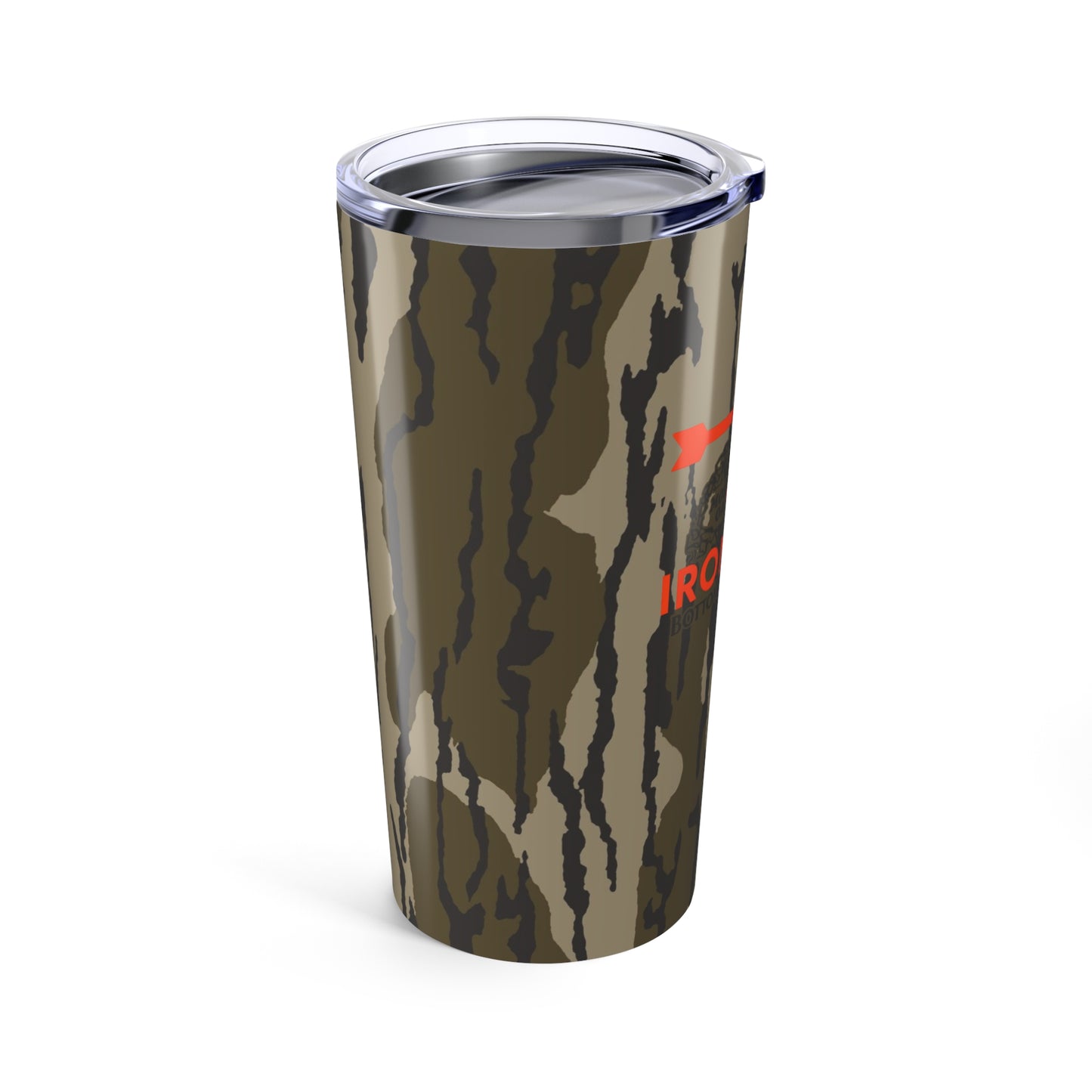 Iron Pines™ 20 oz Insulated Tumbler – Camo w/ Blaze Orange Brand