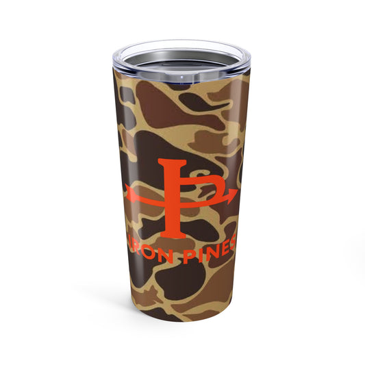 Iron Pines™ 20 oz Insulated Tumbler – Camo w/ Blaze Orange Brand