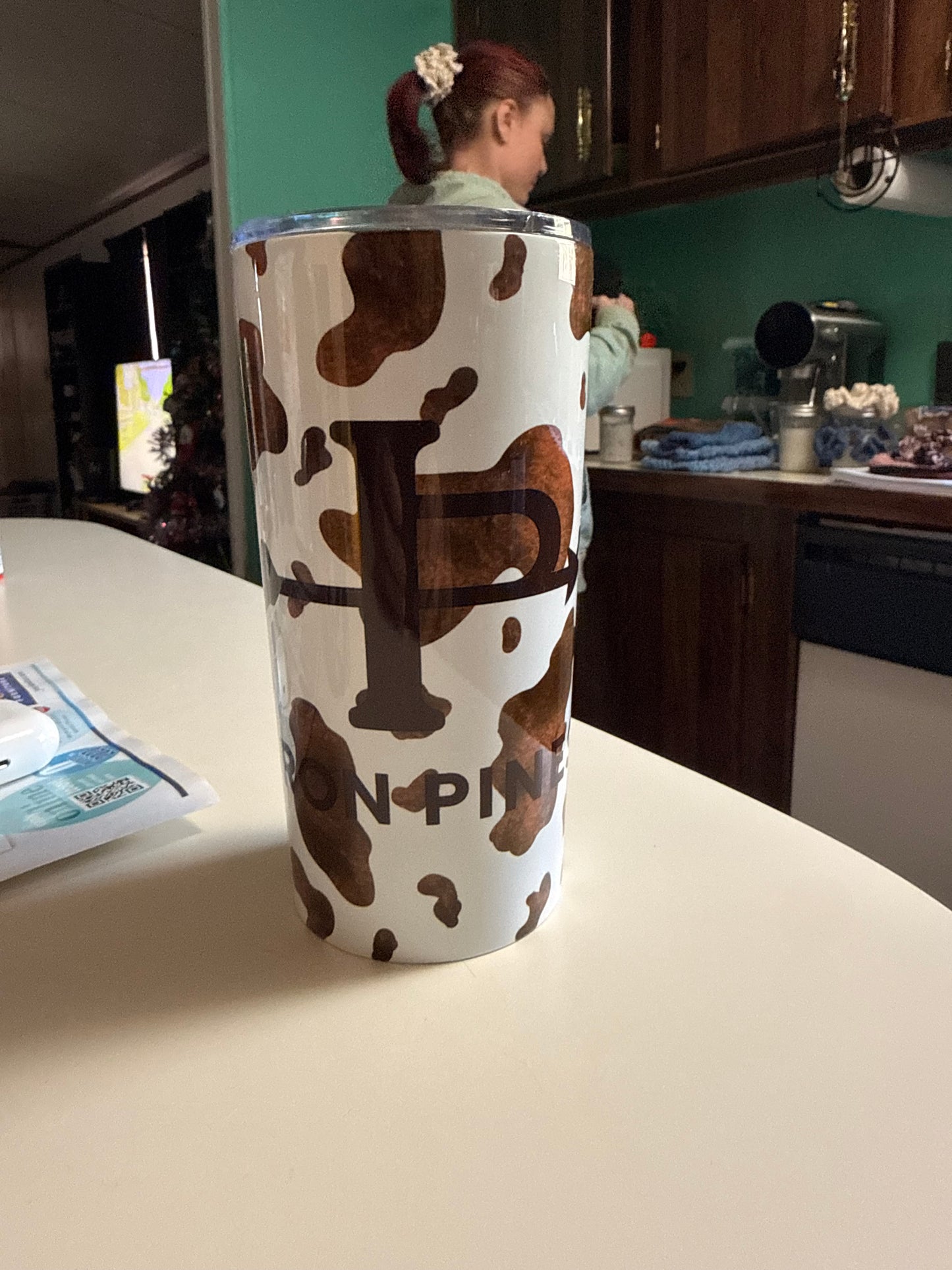 Iron Pines™ 20 oz Insulated Tumbler – Brown Cowhide Print